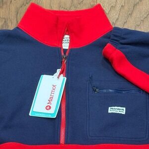 Marmot Retro Rocklin HFZP Fleece Pullover Navy Red Mens Small NWT